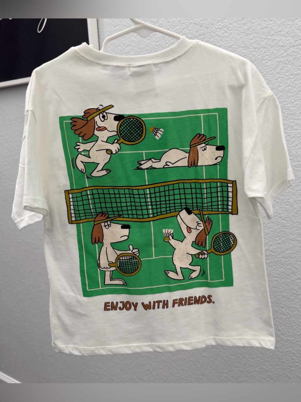 Zara White Tee with Green & Brown Graphic